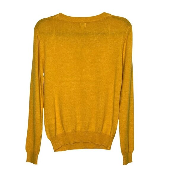 NWT UniQ Mustard Yellow Cutout Neck Long Sleeve Sweater S/M Rayon Nylon - Picture 3 of 7